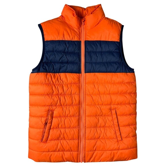 Janie & Jack Boys Puffer Vest  Size 14-16  Orange / Navy Colorblock  Fall Winter - Picture 1 of 7